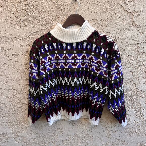 Vintage Soft Cropped Fair Isle Nordic Sweater Size M/L - Picture 1 of 5
